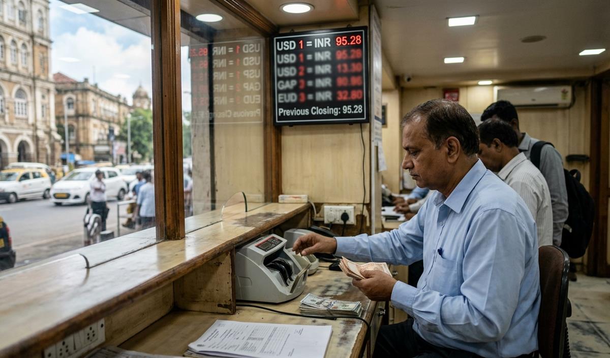 US Dollar के मुकाबले Rupee 6 पैसे टूटकर 95.28 पर पहुंचा, शेयर बाजार भी सुस्त