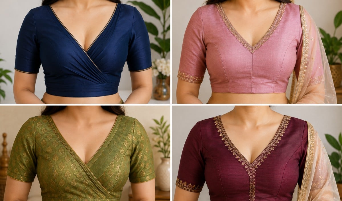 हैवी ब्रेस्ट के लिए रक्षाबंधन पर ट्राई करें ये 4 V-Neck Blouse Designs, मिलेगा शानदार Festive Look