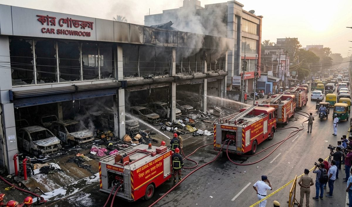 West Bengal के मध्यमग्राम में Car Showroom में लगी आग, 30 गाड़ियां जलीं