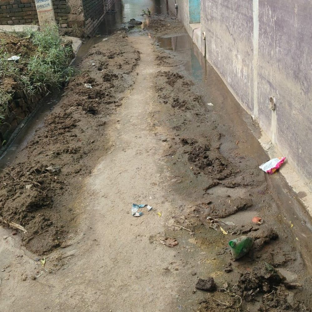 गाजीपुर में बाढ़ का पानी उतरा, गलियों में कीचड़:गंदगी की मोटी परत जमी, दुर्गंध से लोग परेशान; सफाई की चुनौती