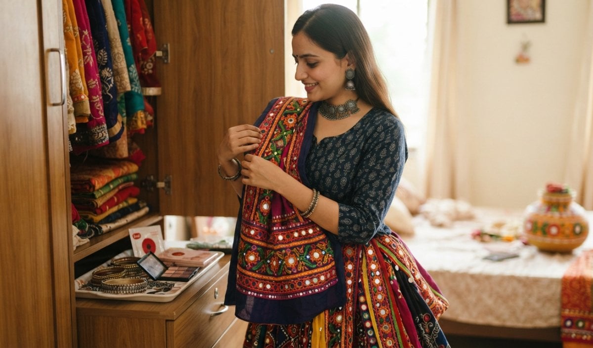 Navratri Dandiya Night के लिए पुरानी कुर्ती और स्कर्ट से तैयार करें परफेक्ट Garba Look