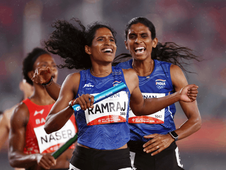 हमने नेशनल एंथम प्ले कराया, पूरा देश गर्व करेगा:एशियाड में रिले दौड़ जीतने वाली टीम बोली- सिर्फ गोल्ड टारगेट था