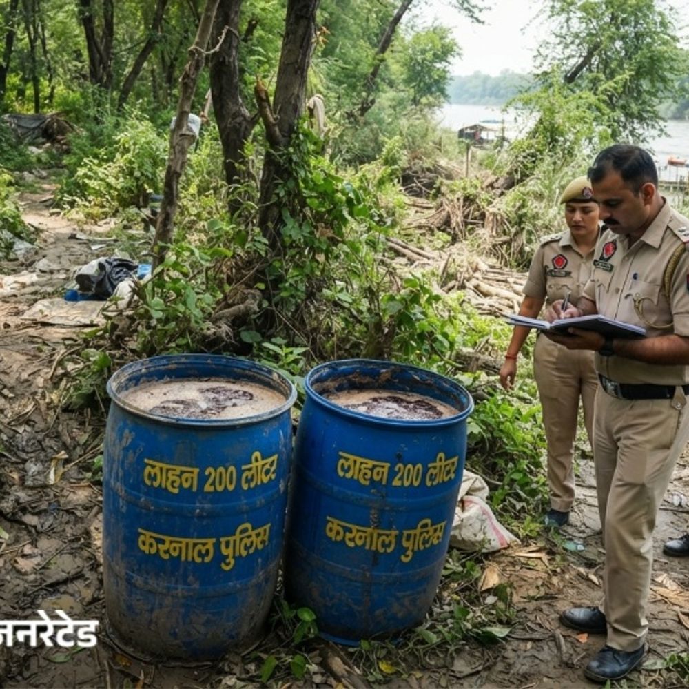 करनाल यमुना किनारे जंगल में मिले 2 ड्रम:400 लीटर लाहन बरामद,चंद्राव गांव के 2-3 युवकों पर अवैध शराब निकालने का संदेह