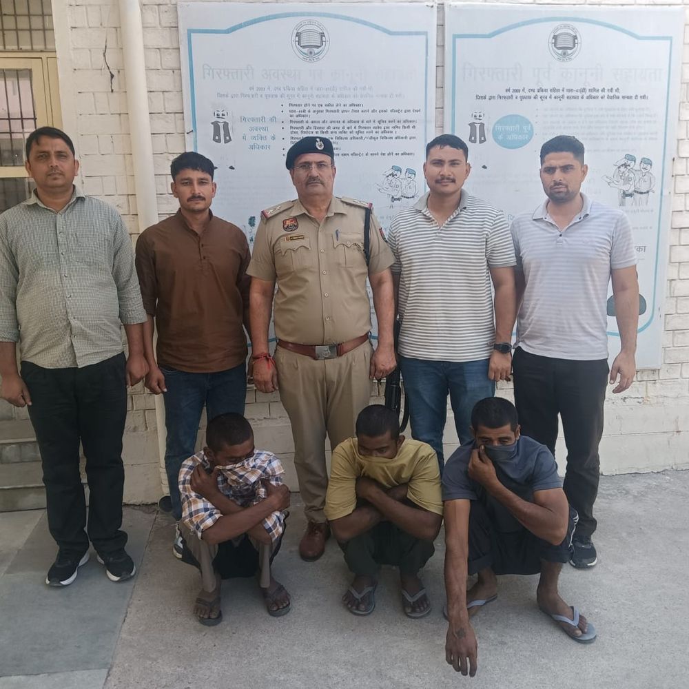 करनाल में खेत से ट्यूबवेल-मोटर चोरी में 3 गिरफ्तार:तीनों रांधोली के रहने वाले; पुलिस ने प्रोडक्शन वारंट पर लेकर पूछताछ की