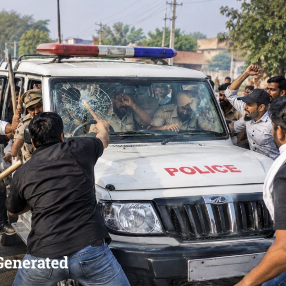करनाल में पुलिस की गाड़ी पर हमला:नाबालिग से अश्लील हरकत करने वाले ग्रंथी को पकड़कर ले जा रही थी पुलिस, 8-10 लोगों ने रास्ता रोककर की मारपीट