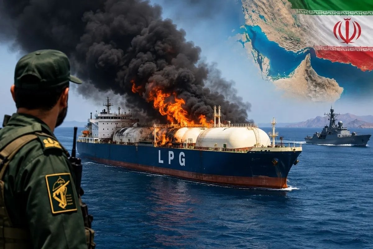 IRGC का दावा: होर्मुज जलडमरूमध्य में LPG टैंकर पर हमला, तेहरान का कड़ा संदेश- ‘हमारे नियम मानो, वरना सजा मिलेगी’