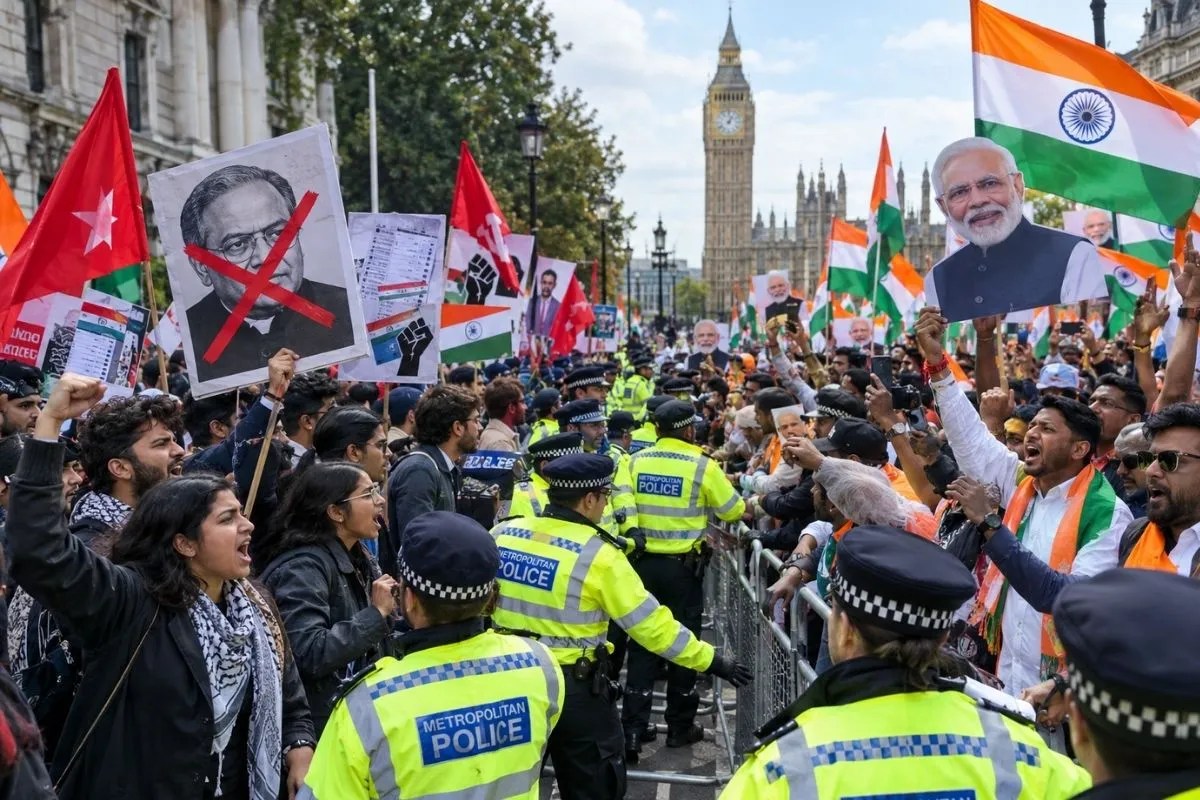 SIR पर लंदन में बवाल: CEC ज्ञानेश कुमार के खिलाफ प्रदर्शन, जवाब में गूंजे ‘मोदी-मोदी’ के नारे