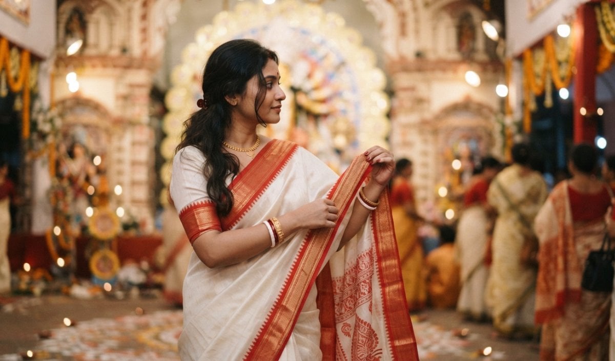 Durga Puja पर पहनें Baluchari और Garad Saree, Navratri में मिलेगा रॉयल फेस्टिव Look
