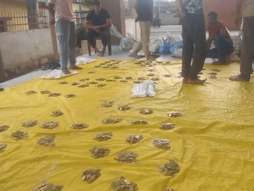 भोजपुर- पिकअप से 29 बोरा सिक्के बरामद, 2 गिरफ्तार:हार्डवेयर नट-बोल्ट की आड़ में ले जा रहे थे 13.87 लाख के सिक्के, गलाकर सामान बनाने की आशंका