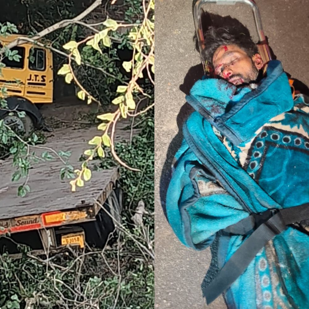 शिवपुरी के अमोला घाटी में ट्रॉला खाई में गिरा:ड्राइवर की मौत, हेल्पर गंभीर घायल; कानपुर से सूरत जा रहे थे