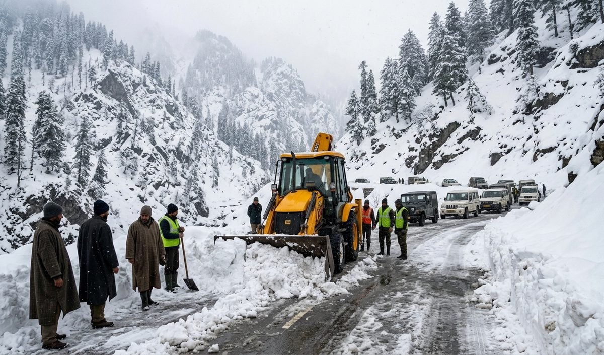 Jammu Kashmir में झमाझम Rain और Snowfall से पारा लुढ़का, कई सड़कें बंद