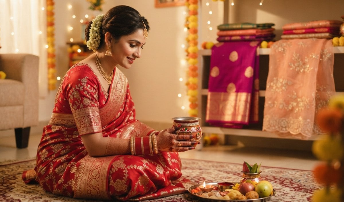 Karwa Chauth पर रॉयल और खूबसूरत लुक के लिए चुनें 6 ट्रेंडिंग Saree डिजाइन