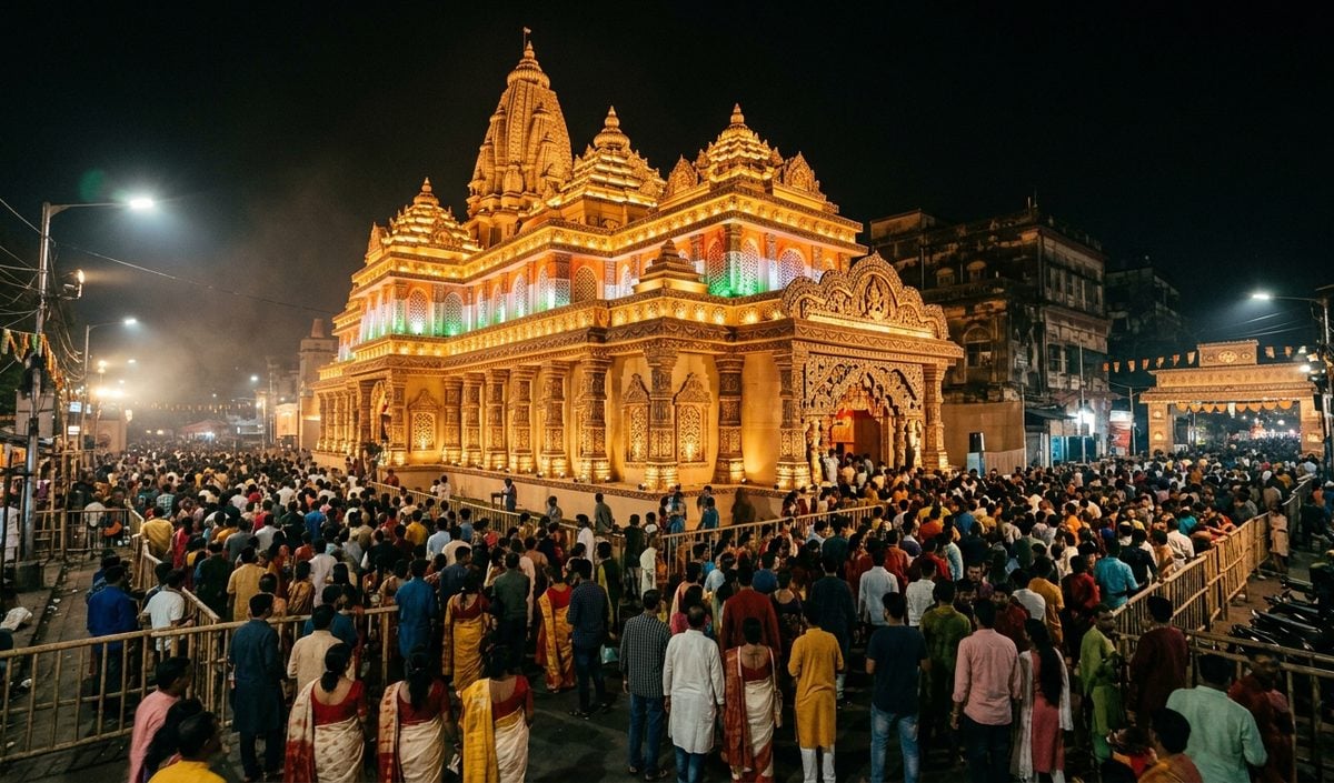 Kolkata के Durga Puja पंडालों में राम मंदिर और Vande Mataram की थीम पर उमड़ी भीड़