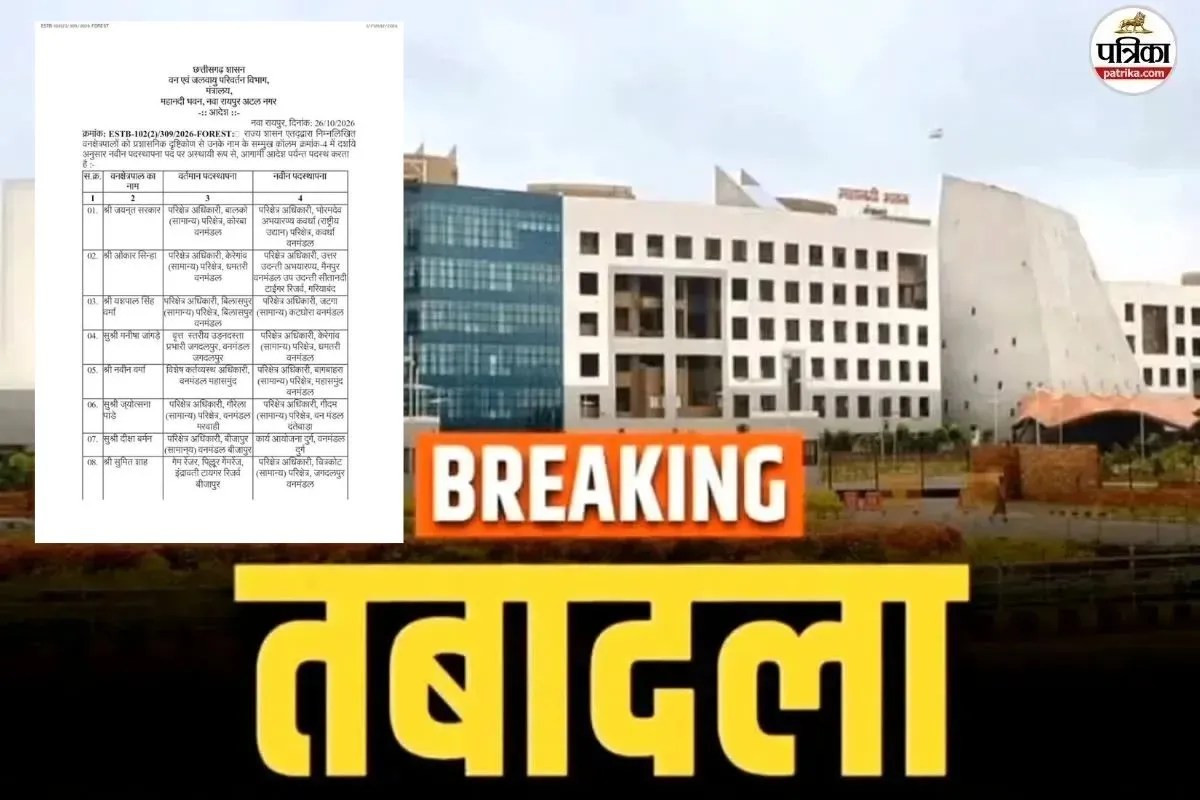 102 अधिकारियों का हुआ ट्रांसफर! छत्तीसगढ़ वन विभाग में बड़ा फेरबदल, जल्दी देखें पूरी लिस्ट